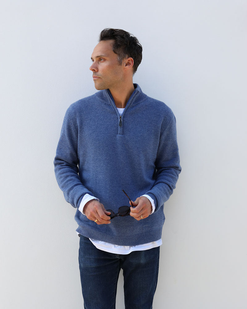 Cashmere-Merino 1/4 Zip | Blue Denim – Jam Industries