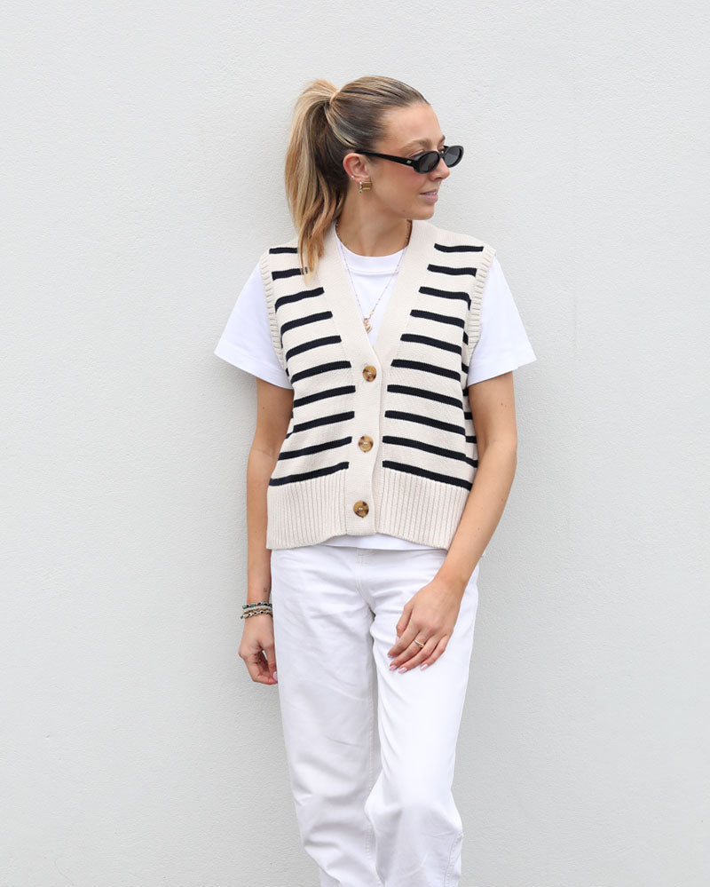 Vermont Stripe Cardigan, Tan