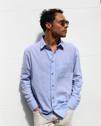 The August shirt | Blue linen-cotton