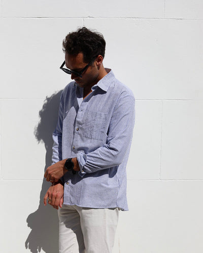 August Shirt | Blue Pin Stripe