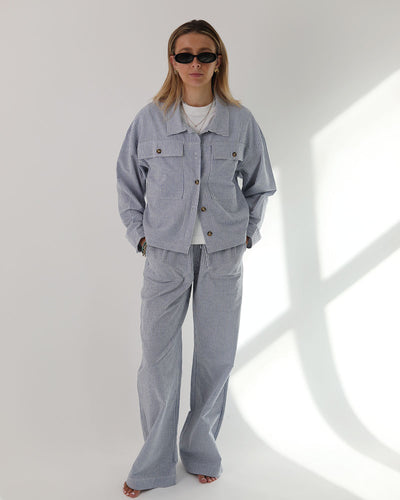 Byron Trouser | Blue Pin Stripe