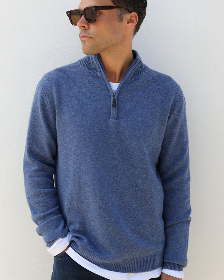 Cashmere-Merino 1/4 Zip | Blue Denim – Jam Industries