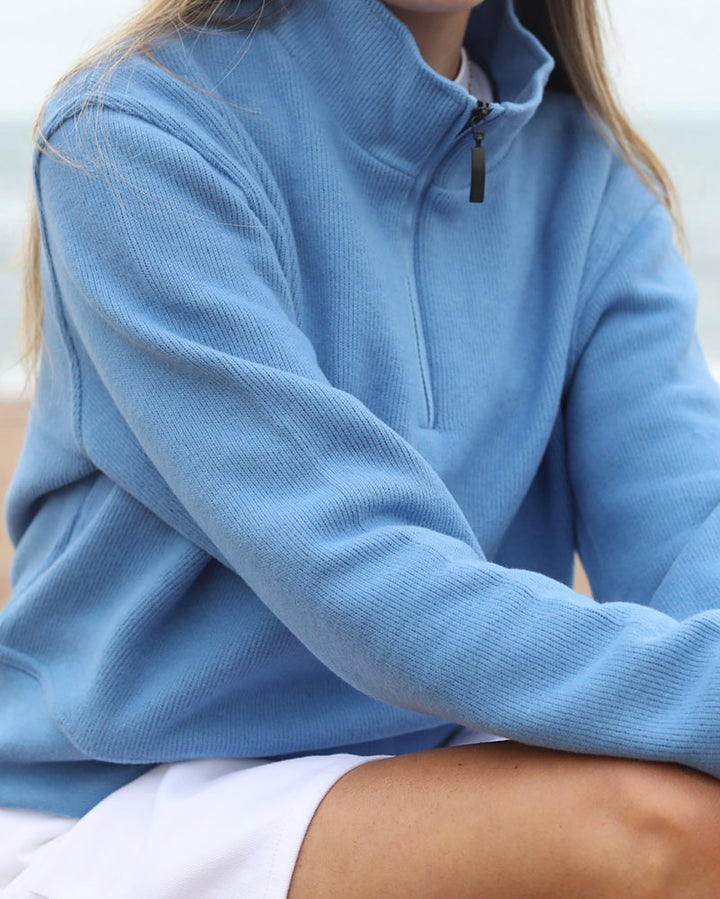 『TEN HIGH NECK CHAMBRAY SHT BLUE M』 Cropped 1/4 Zip | Chambray Blue – Jam Industries