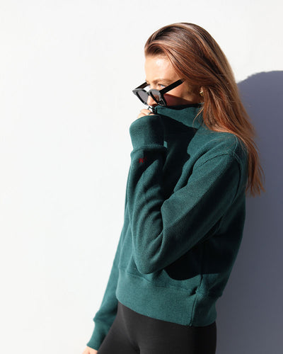 Cropped 1/4 Zip | Bottle green