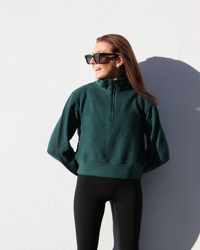 Cropped 1/4 Zip | Bottle green