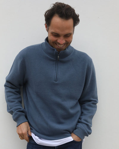 Dove Blue 1/4 zip | Merino & Cotton